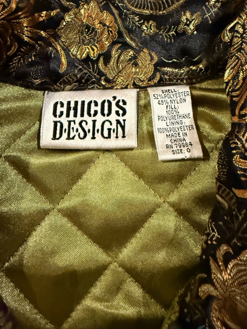 Chico’s Design Floral Brocade Quilted Jacket Size 0 (S) Zip Front - Picture 4 of 12